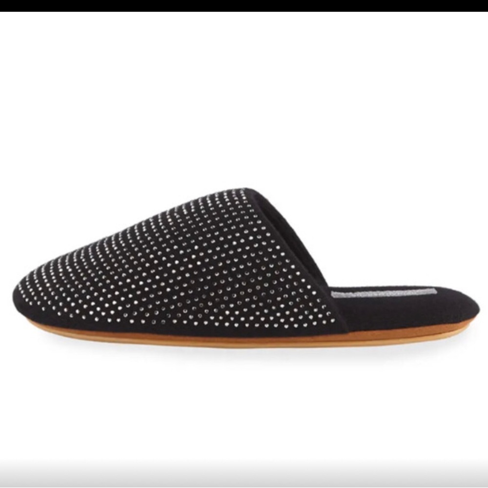 NEIMAN MARCUS $165 black cashmere studded embellished rhinestone slippers